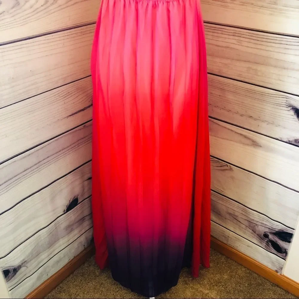 Colorful Ombré Backless Pleated Tie Halter Maxi Dress - Picture 7 of 8